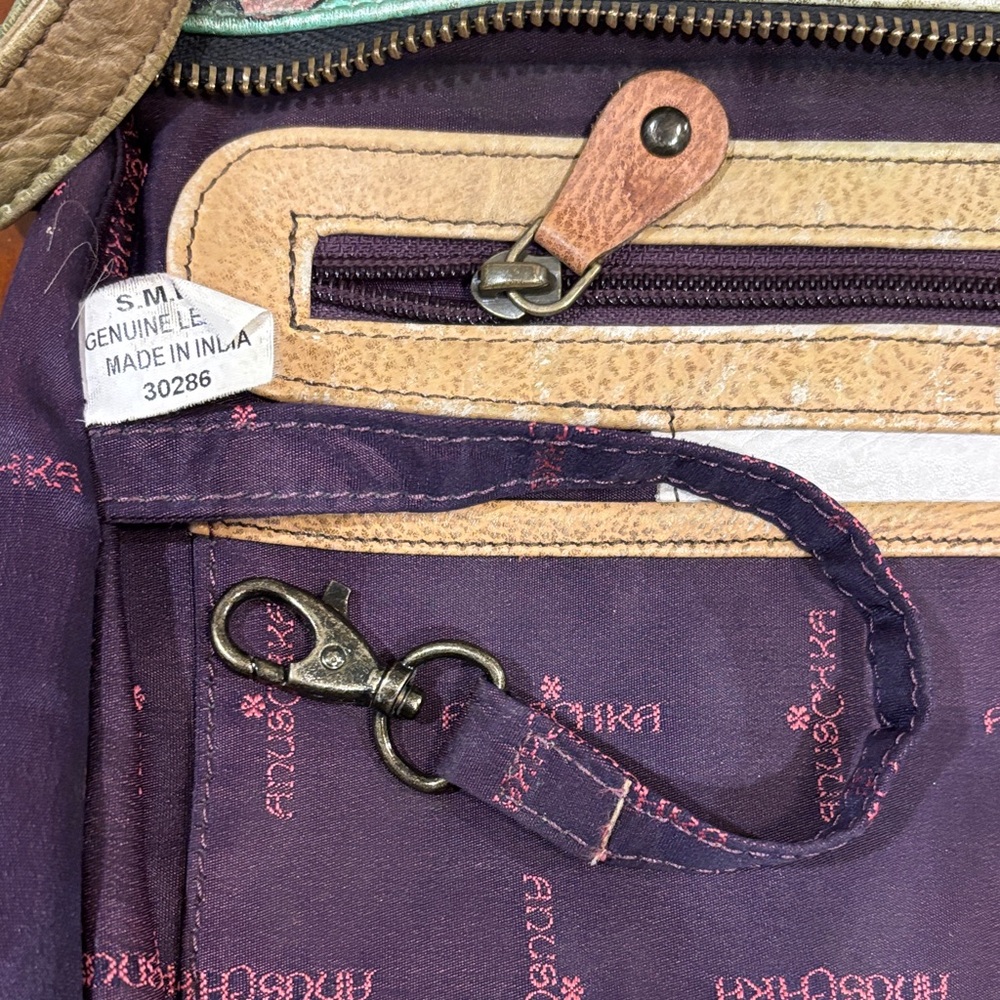 Anuschka Green Adjustable Crossbody Bag with Peacock and Floral‎ Art - Picture 11 of 16